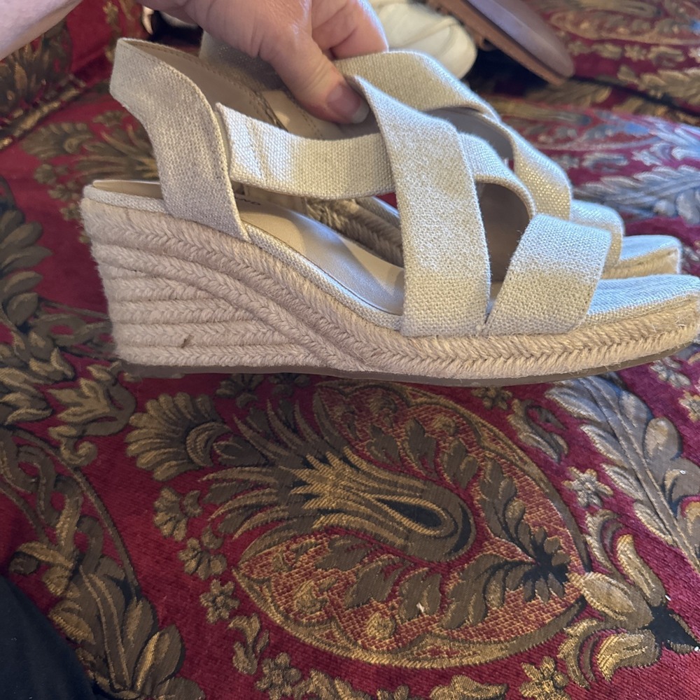 LUCKY BRAND Womens White Mendona Round Toe Wedge Leather Espadrille Shoes 10 M - Picture 5 of 7